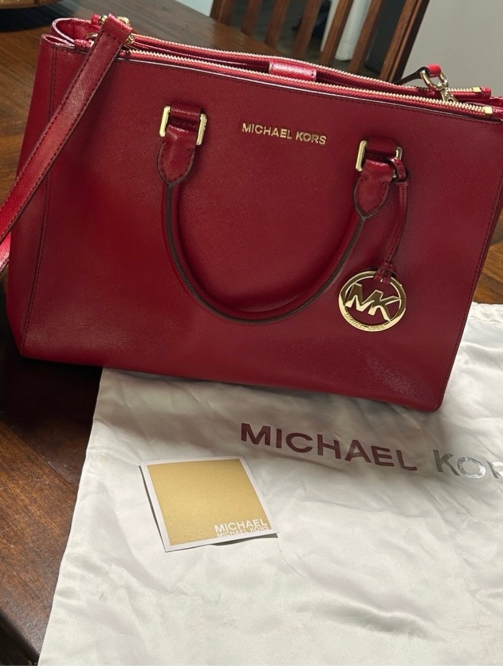 Michael Kors Red Saffiano Leather Satchel Crossbody Bag NWOT